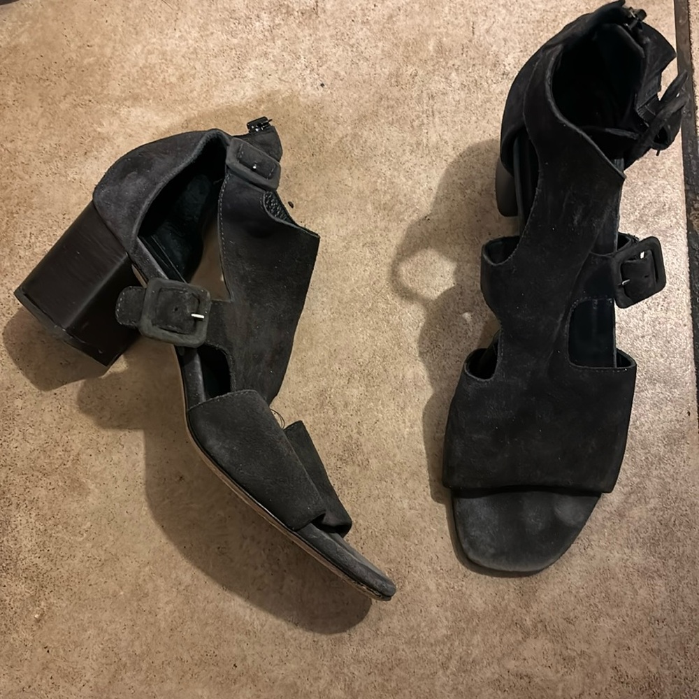 Rag & Bone Dark Gray Suede Buckle Ankle Heels